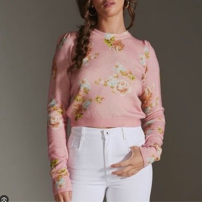 Favourite Daughter NWOT Sylvia Floral Pink long sleeve scoop neck Sweater. Sz M