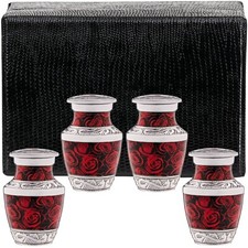 4 Small Urns for Human Ashes Adult Female - Crimson Roses Red Mini Urn Keepsakes