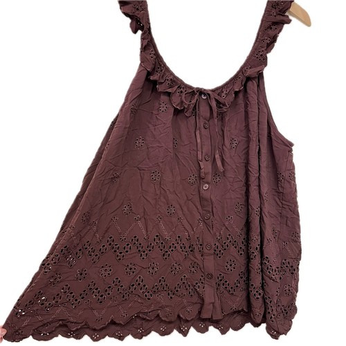 New Torrid Brown Eyelet Ruffle Tie Front Tank Top - Size 2X - Picture 3 of 6