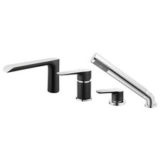 Wannenrandarmatur 4 Loch Armatur Badewanne Wasserhahn Badewannenarmatur Schwarz