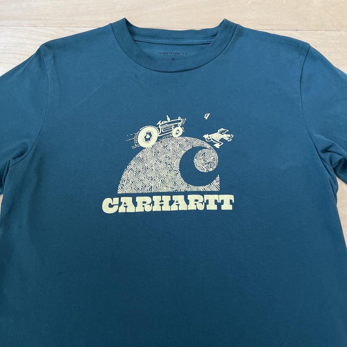 【関税込み】Carhartt Work In Progress ブルー Stamp Tシャツ Carhartt WIP Shirt Small Green Tractor Casual Streetwear