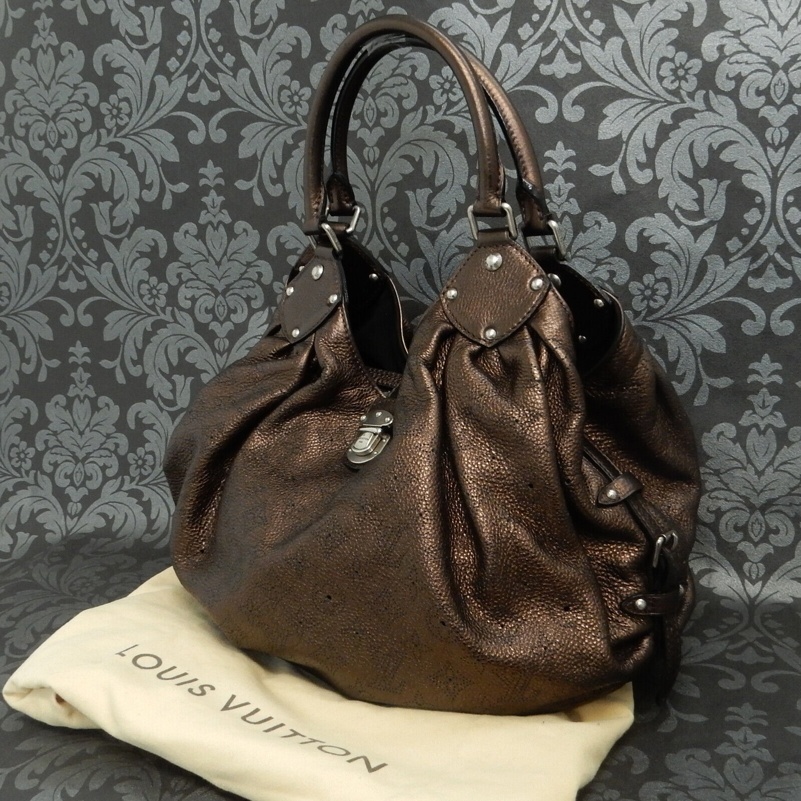 Louis Vuitton Mahina L Leather Hobo Bag Bronze - Allu USA