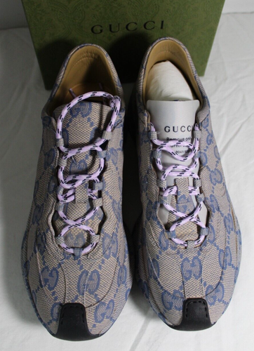 Baskets à lacets Gucci ventes exceptionnelles Run GG ultralégères plume cubique beige bleu 41 725612 neuves avec étiquette