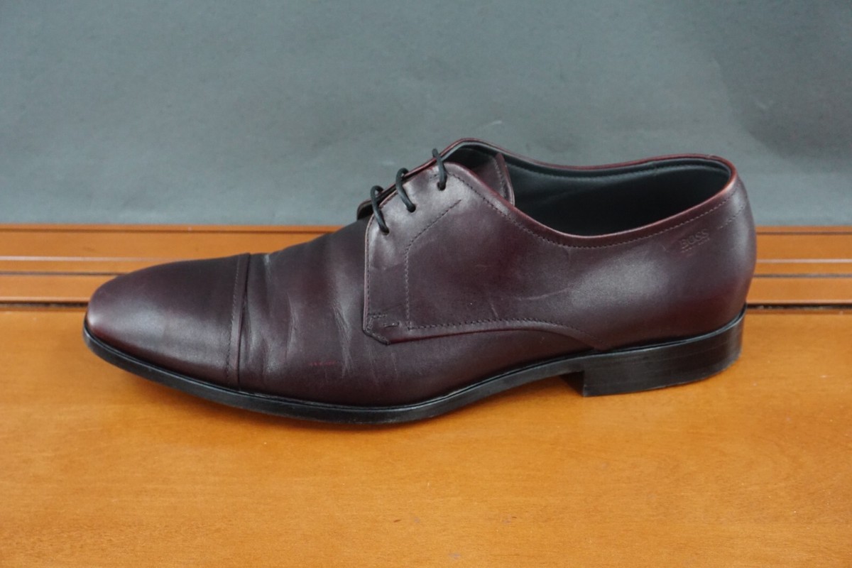 Hugo Boss Mens Brown Leather Derby Dress Shoes Made in Italy 50470980 Size 9.5 BOSS - Derby shoes in leather with cap toe - Dark Brown main image 4