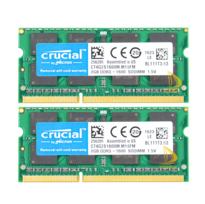 Kit Mémoire RAM Crucial 2x8Go DDR3 1600MHz SODIMM - Pour PC Portable