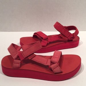 teva red leather sandals