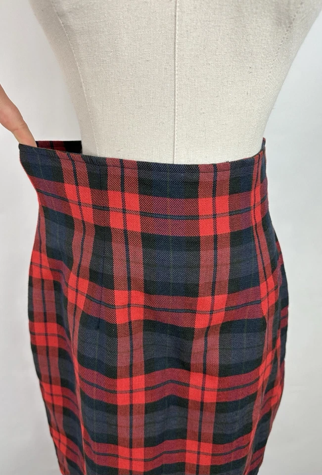 Falda De Colección Años 90 Tartán A Cuadros S/26" Cintura Alta Roja Gris Carbón Preppy Punk Foto 3 de 4