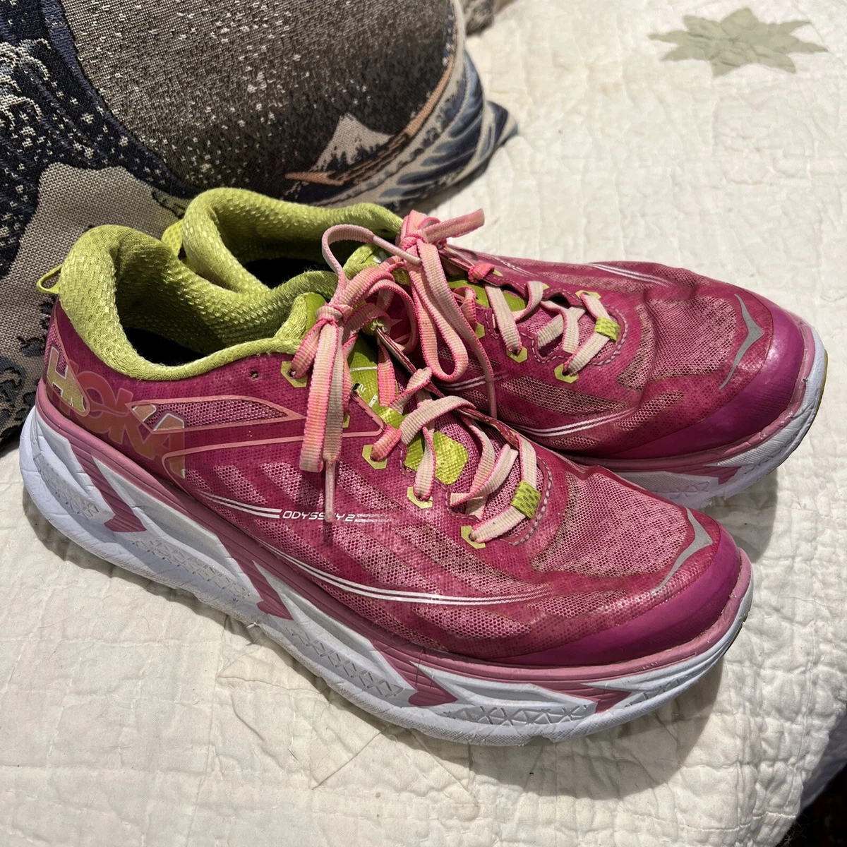Hoka One One Women s Clifton 1 Neon Pink Yellow Running Shoes Size 9 EUC