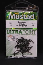 25 pack Mustad 39948NPBN-30 Ultra Point Size 3/0 Demon Wide Gap Circle Hooks 