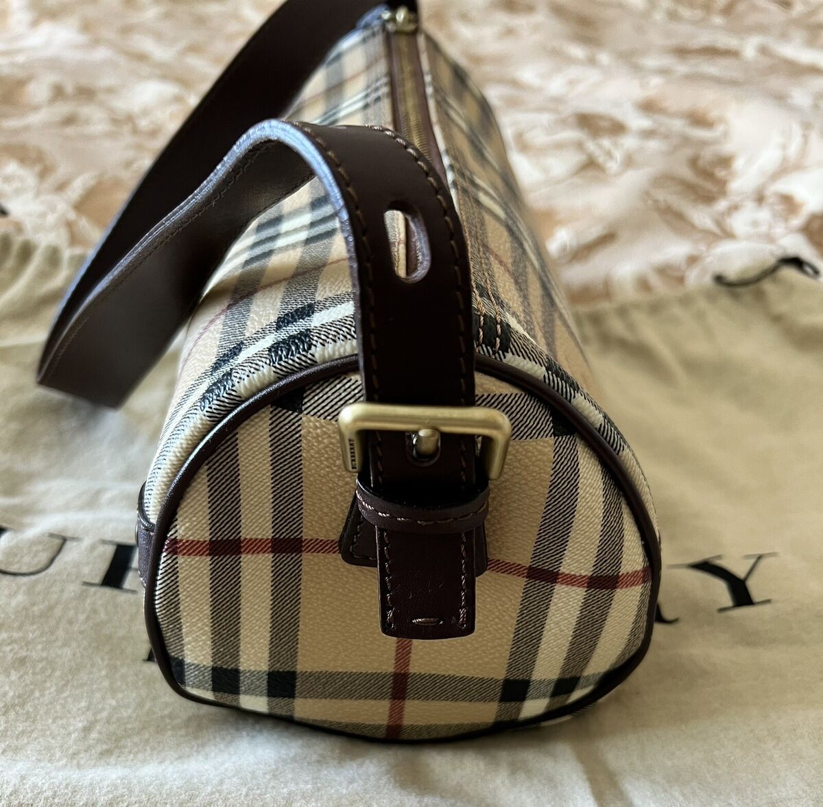 Burberry Nova Check/Haymarket Brown Barrel Coated Canvas Burberry Nova Check/Haymarket Brown Barrel Coated Canvas