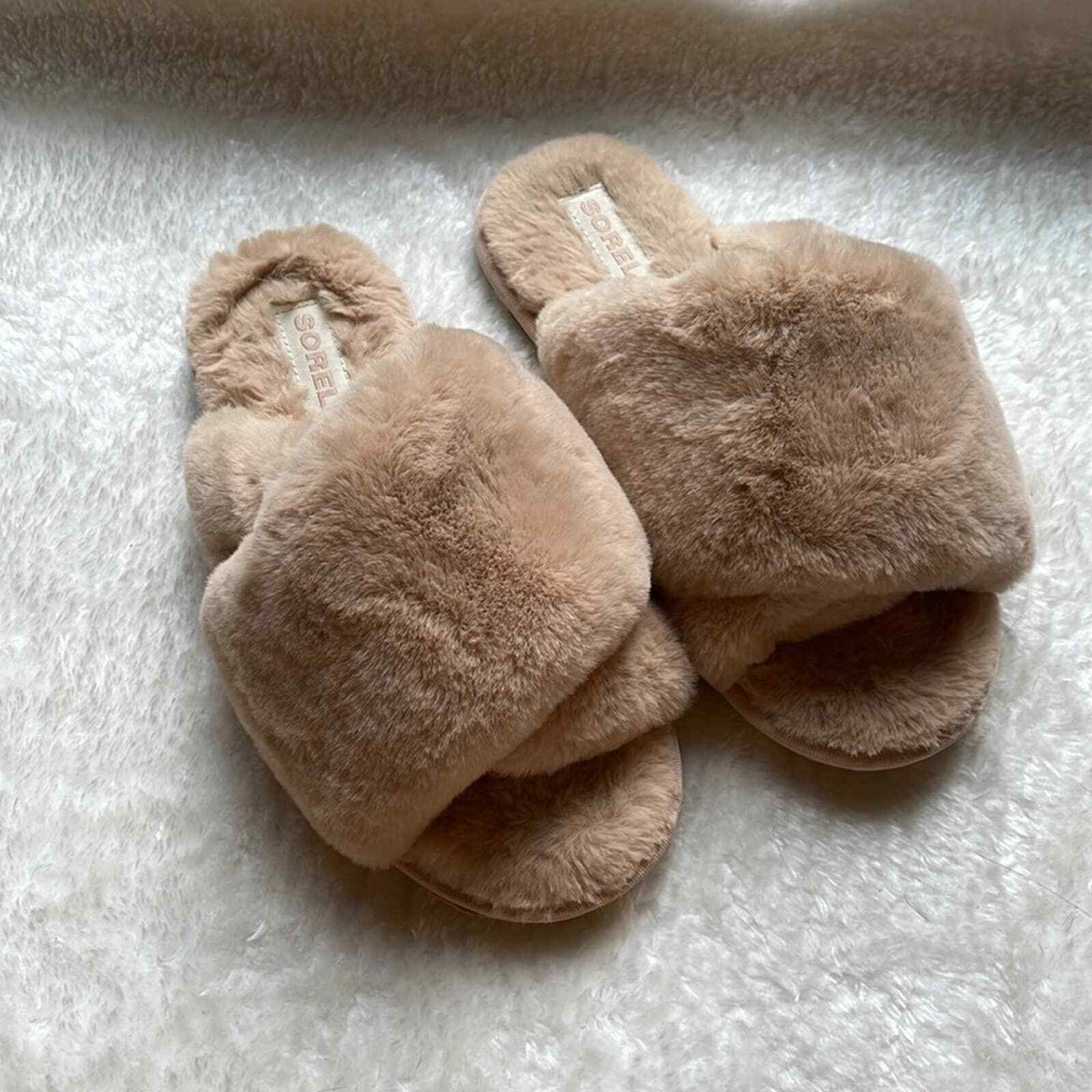Sorel Hadley faux fur slides slippers 