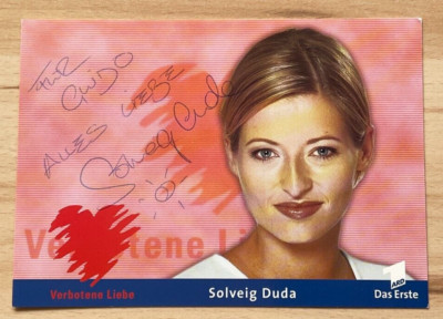 Solveig Duda original signierte Autogrammkarte Ak Verbotene Liebe alt