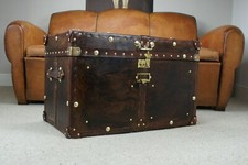 Antique Brown Finest Leather Trunk with Key English Leather Box handmade gift