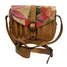 Patricia Nash Crossbody Tan Purse Floral Praga Flap Logo Italian Leather