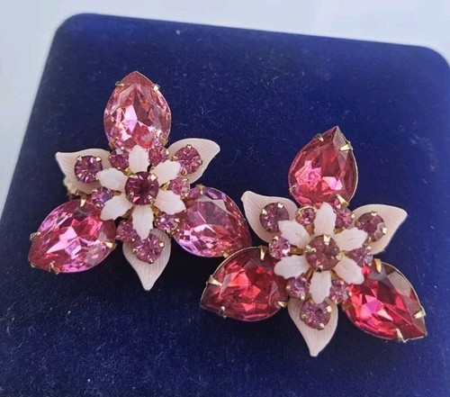 Vintage Judy Lee? FUCHSIA funkelnde STRASS ROSA GLAS STATEMENT CLIP OHRRINGE