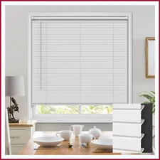 26" L-Shaped Mini Blinds Cordless 1" Vinyl Horizontal 26"x72" White 100% Privacy
