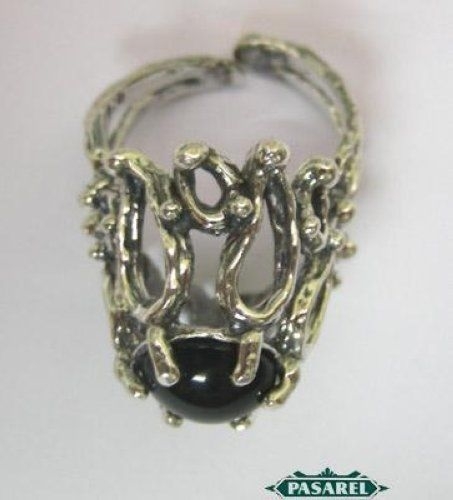 Artisan Sterling Silver Black Onyx Ring Israel 1960s - Picture 2 of 3
