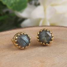 Crown labradorite stud earrings 925 silver 18k gold plated women lobe earring