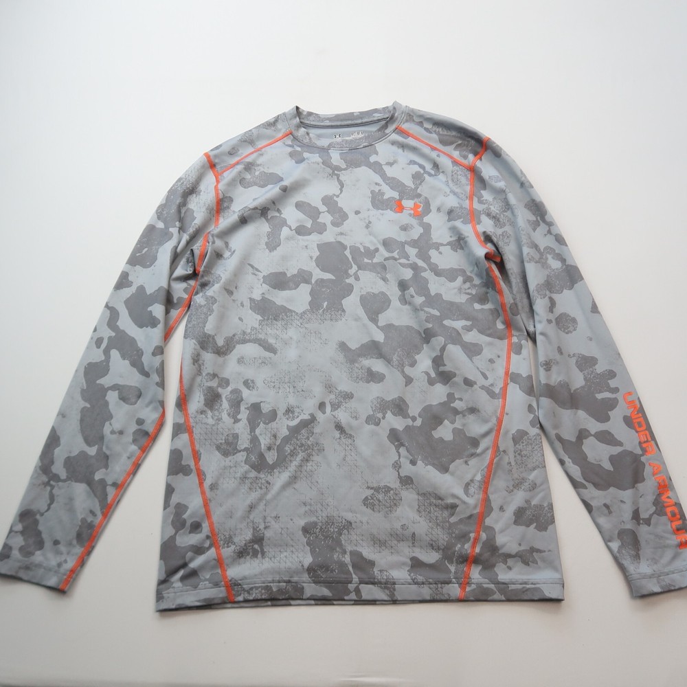 Under Armour Mens Camo Athletic Shirt Medium Grey Coldgear Fitted Long Sleeve