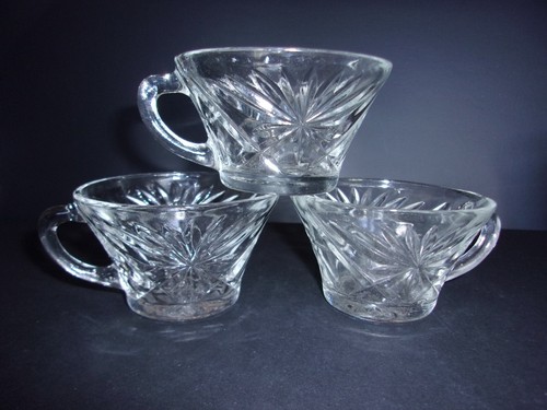 Set of 3 Punch Bowl Cups - Anchor Hocking - Prescut - Clear ~ Star of David #3 - Picture 2 of 6