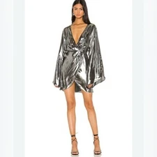 Michael Costello x REVOLVE Tiana Mini Dress in Silver Size Small NEW