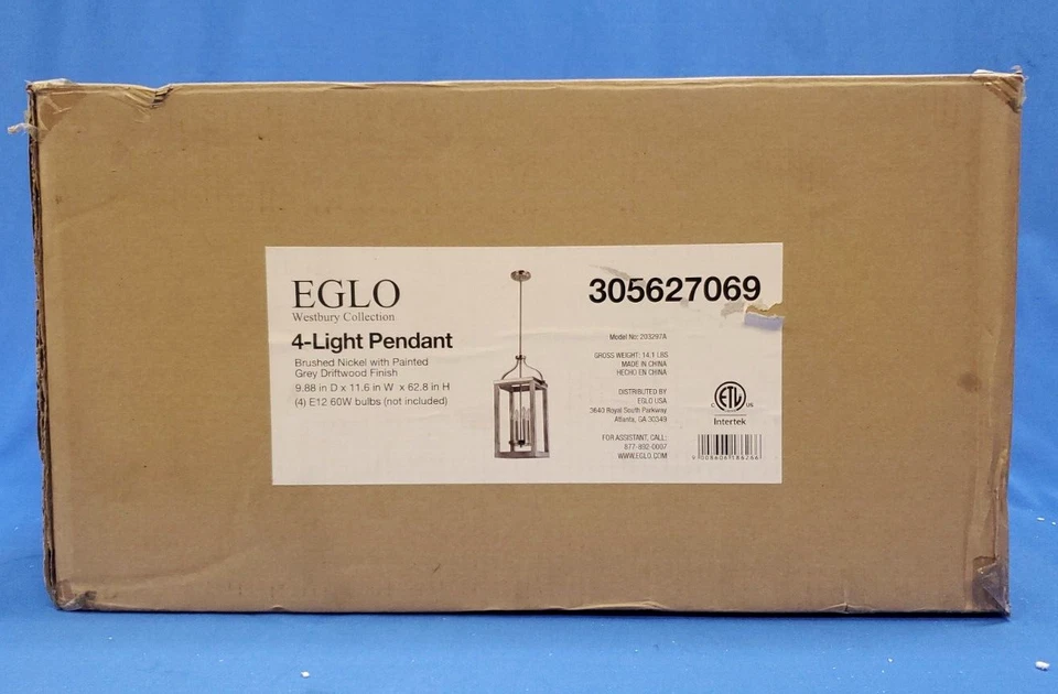Eglo 203297A Westbury 4 luces níquel cepillado con colgante de madera a la deriva gris pintado Foto 3 de 3