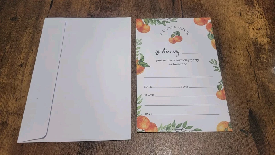 A Little Cutie Is Turning Birthday Party Invites 20 Count Orange Navel Clementin - Image 4 of 4