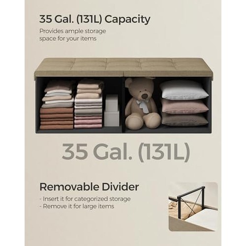 Foldable Storage Ottoman Padded Bench 660 lb Capacity Entryway Living Room New - Picture 3 of 4