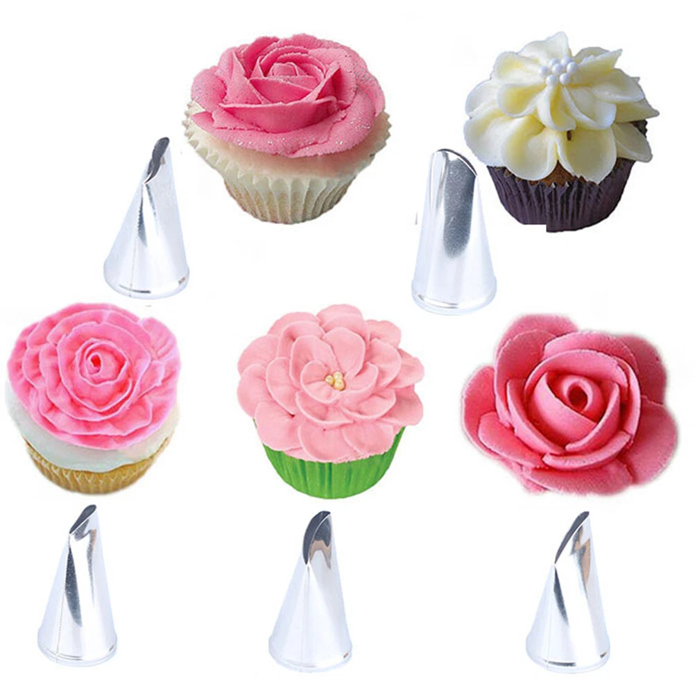 5pcs Rose Petal Metal Cream Tips Cake Decorating Tool Icing Piping