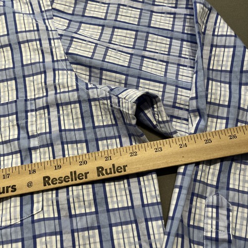 Bugatchi Shirt Mens Medium Classic Fit Blue White Plaid Office Career Dress Uomo - Picture 9 of 10