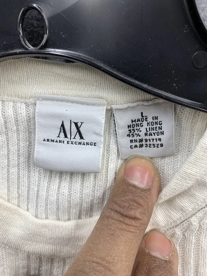 Chaleco Suéter AX Armani Exchange Ajuste Regular Mezcla de Lino Talla Grande Crema Acanalado Foto 2 de 4