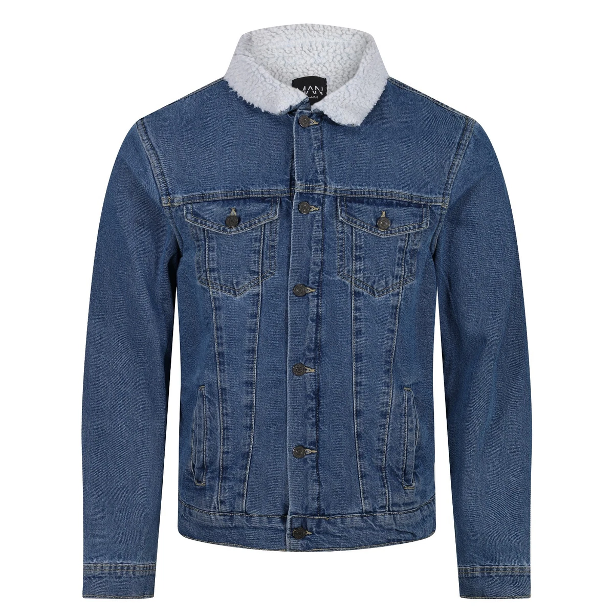 Mens Denim Jacket Borg Fleece Lined Long Sleeve Warm Jean Trucker