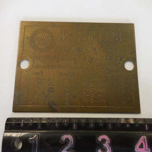 AGC 3 1/2 -SMIXER --CONCRETE MIXER BRASS PLATE