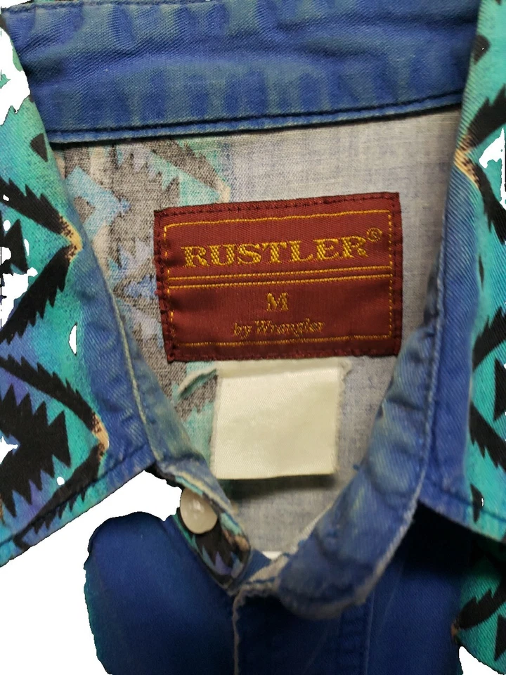 Camisa Rustler Para Hombres Rockabilly Occidental M Vaquero Azteca Estampado Indio De Colección Foto 2 de 4