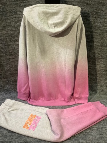 Victoria's Secret Rosa Ombre Dip Dye Campus Sudadera con Capucha + Pantalones Jogger Conjunto Gris XL - Imagen 8 de 11