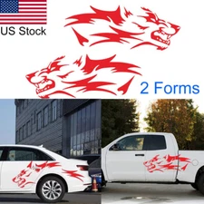 2x Red Running Beast Wolf Graphics Side Body Rear Wheel Decal Sticker Universal