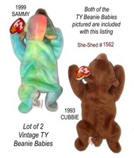 Lot of 2 Vtg TY Beanie Baby Bears Sammy  Cubbie - new with tags, VGC