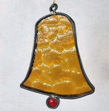 VTG Handmade Stained Glass Christmas Bell Sun Catcher 5" MCM Holiday Decor