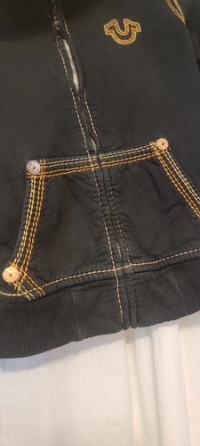 True Religion Quad Stitched Sz L Youth hoodie Black With Yellow Horseshoe - Picture 7 of 11