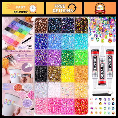 34,000 Pcs Multicolor 3mm Flatback Rhinestones & B7000 Glue for Nail Art & Craft