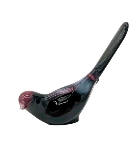 Vintage Fenton Art Glass Amethyst Purple Slag Glass Long Tail Bird Of Happiness