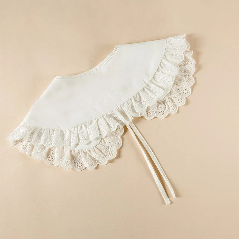 Japanese Style for Doll Fake Collar Shawl Hollow Ruffled Lace Trim Necklace Cape - Image 3 of 4
