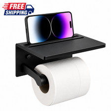 Toilet Paper Holder with Shelf, Black Anti-Rust Aluminum Tissue Roll Holder