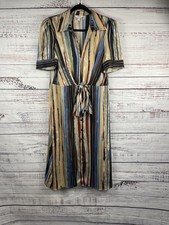 Camila Casual Midi Dress Womens 10 Multicolor Stripe Tie Front Button Down