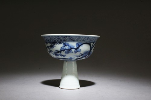 A Blue and White Stem Cup