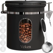 Coffee Canister with Window, Airtight Stainless Steel Kitchen Food Storage Conta
