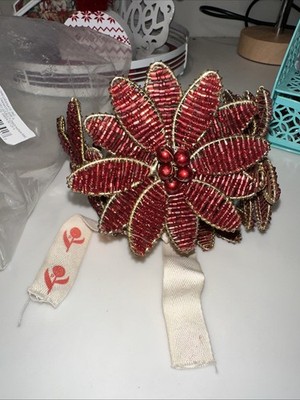 Pomegranate Red Leaf Flower Napkin Rings Set Of 4