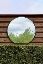 MirrorOutlet Black Flat Bottom Round Wall Garden Mirror - 41"x39" 105x100cm