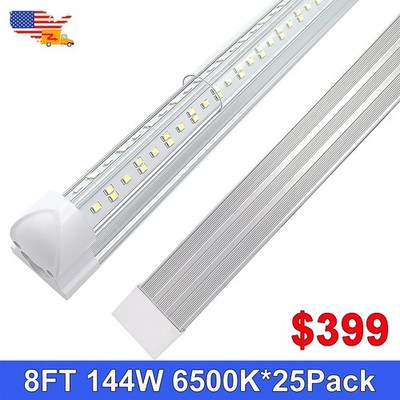 8Ft 144 Watt LED Shop Light 25 Pack 6500K T8 Linkable Garage Commercial Lights