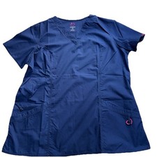 Peaches Scrub Top Women  s XL Navy Blue Solid